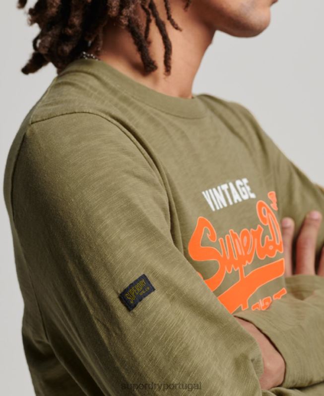 camiseta manga longa overdyed com logo vintage homens verde roupas Superdry 2208H1485