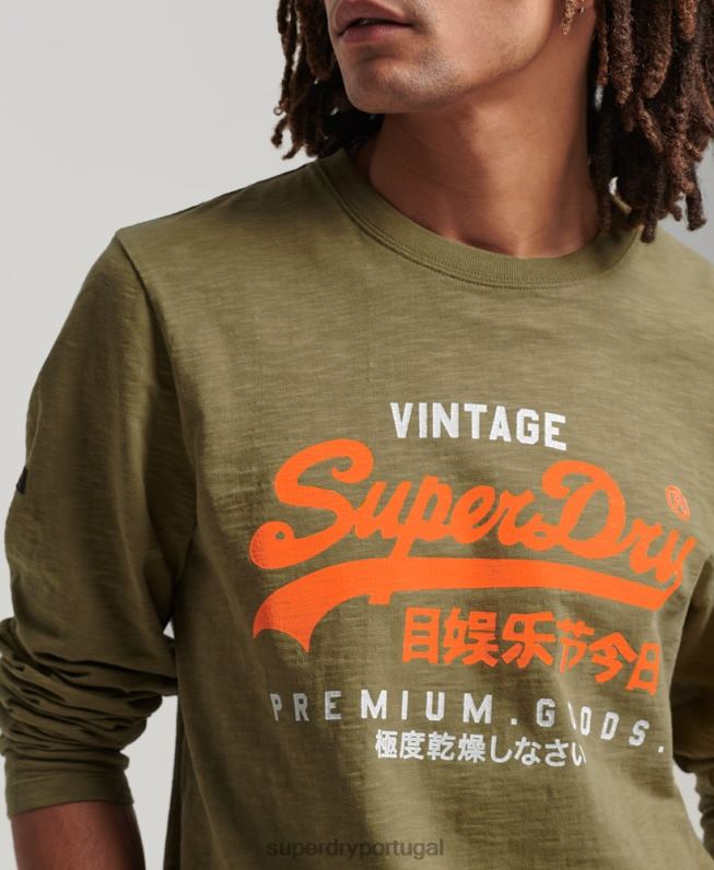 camiseta manga longa overdyed com logo vintage homens verde roupas Superdry 2208H1485