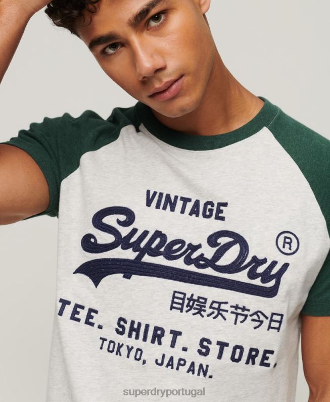 camiseta raglã vintage com logotipo da loja homens verde roupas Superdry 2208H51