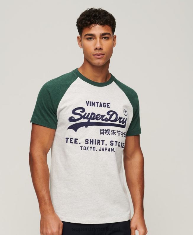 camiseta raglã vintage com logotipo da loja homens verde roupas Superdry 2208H51