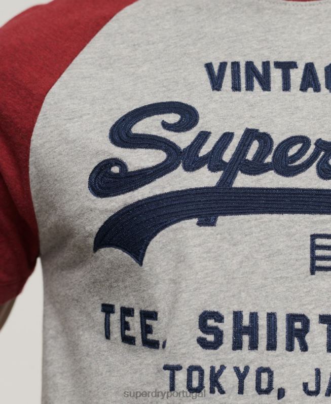 camiseta raglã vintage com logotipo da loja homens vermelho roupas Superdry 2208H72