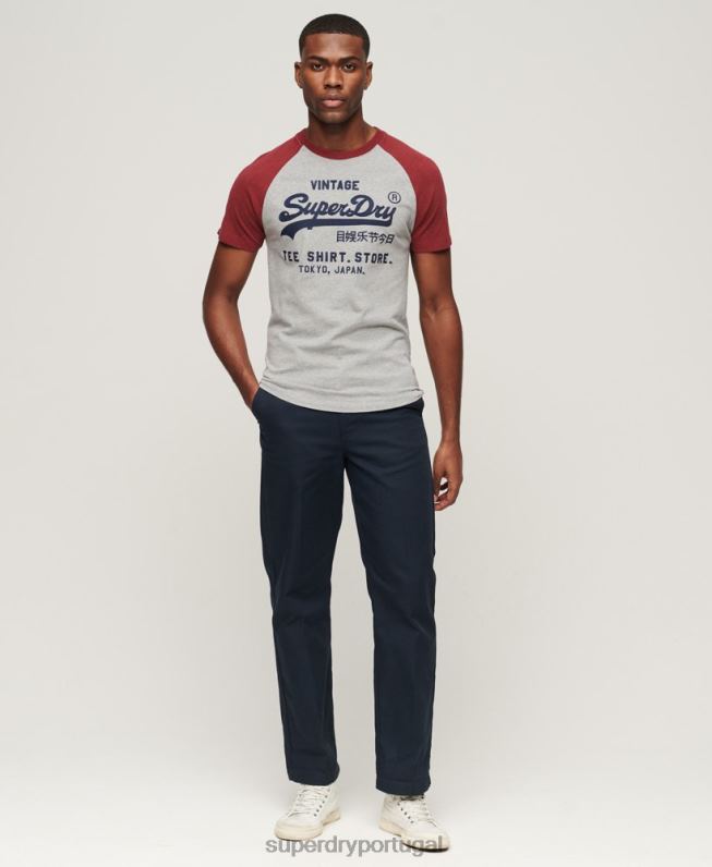 camiseta raglã vintage com logotipo da loja homens vermelho roupas Superdry 2208H72