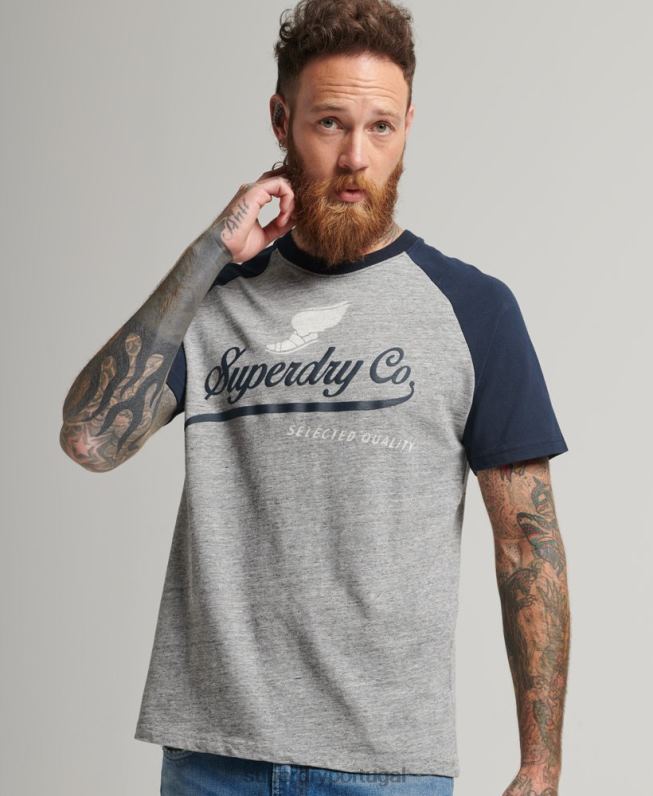camiseta raglan com estampa de aquiles homens cinza roupas Superdry 2208H4972