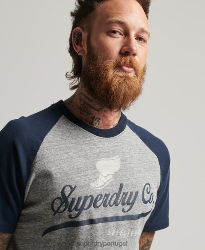 camiseta raglan com estampa de aquiles homens cinza roupas Superdry 2208H4972