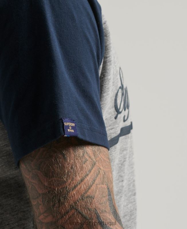 camiseta raglan com estampa de aquiles homens cinza roupas Superdry 2208H4972