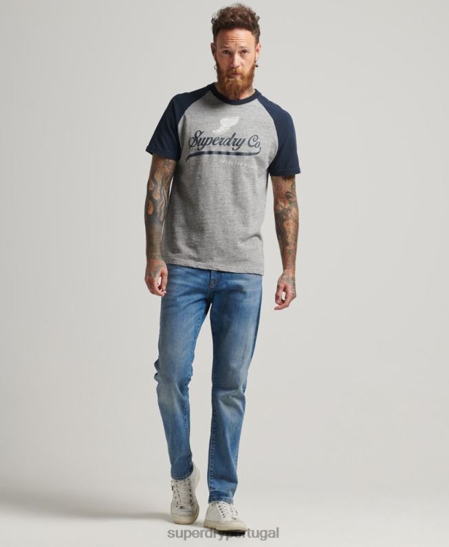 camiseta raglan com estampa de aquiles homens cinza roupas Superdry 2208H4972