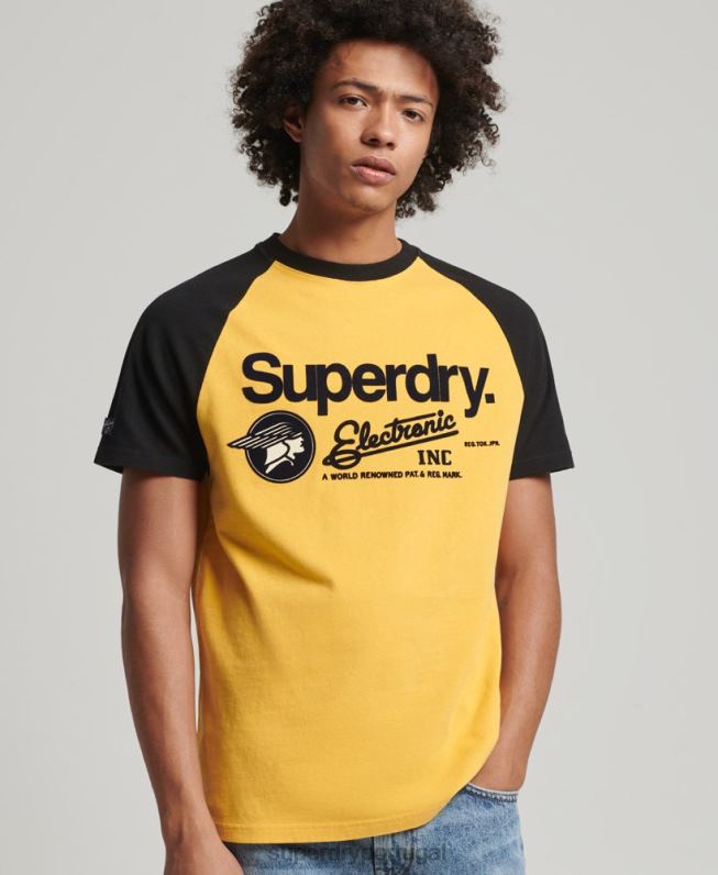 camiseta raglan com logo core homens amarelo roupas Superdry 2208H4860