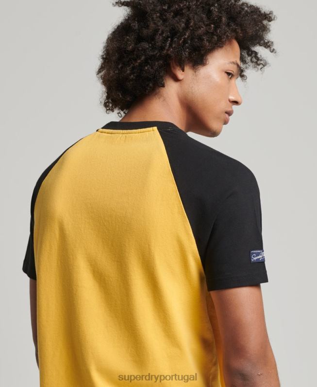 camiseta raglan com logo core homens amarelo roupas Superdry 2208H4860