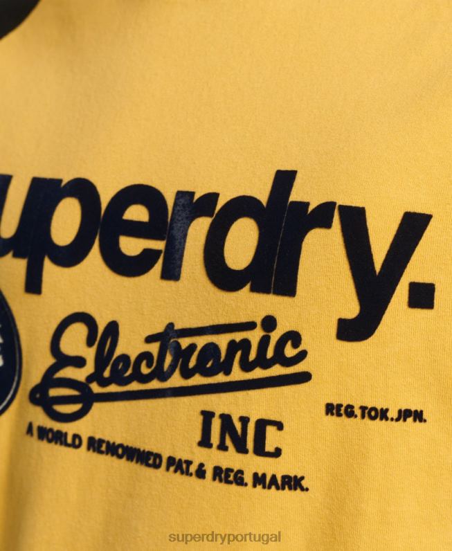 camiseta raglan com logo core homens amarelo roupas Superdry 2208H4860