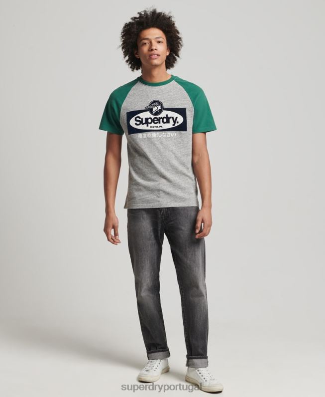 camiseta raglan com logo core homens cinza roupas Superdry 2208H4872