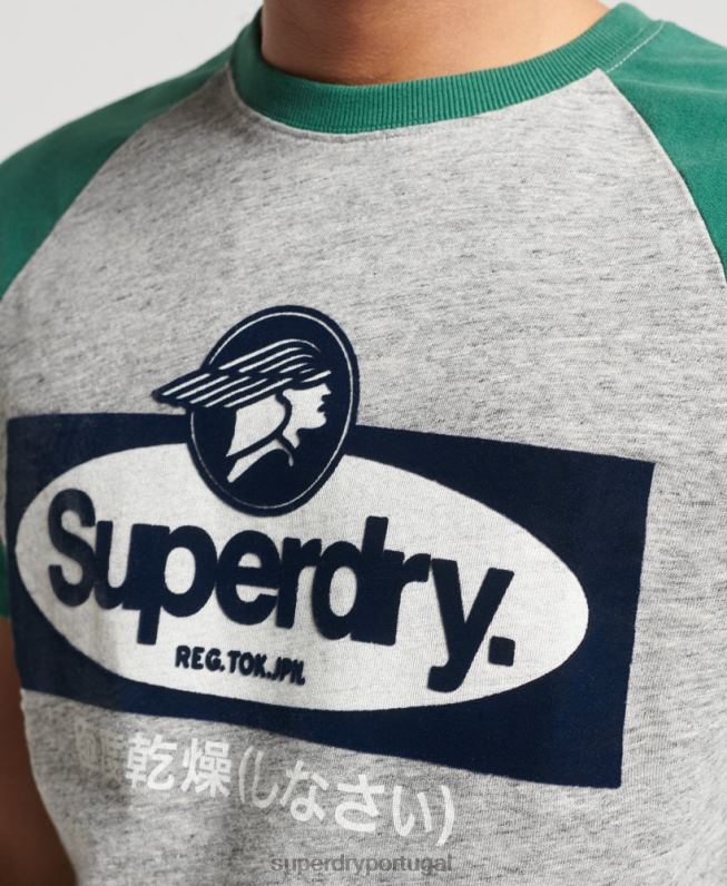 camiseta raglan com logo core homens cinza roupas Superdry 2208H4872