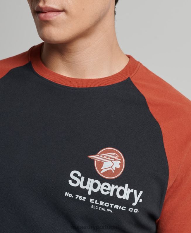 camiseta raglan com logo core homens marinha roupas Superdry 2208H4842