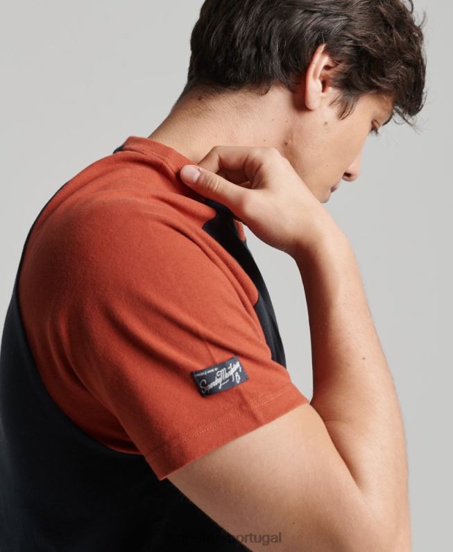 camiseta raglan com logo core homens marinha roupas Superdry 2208H4842