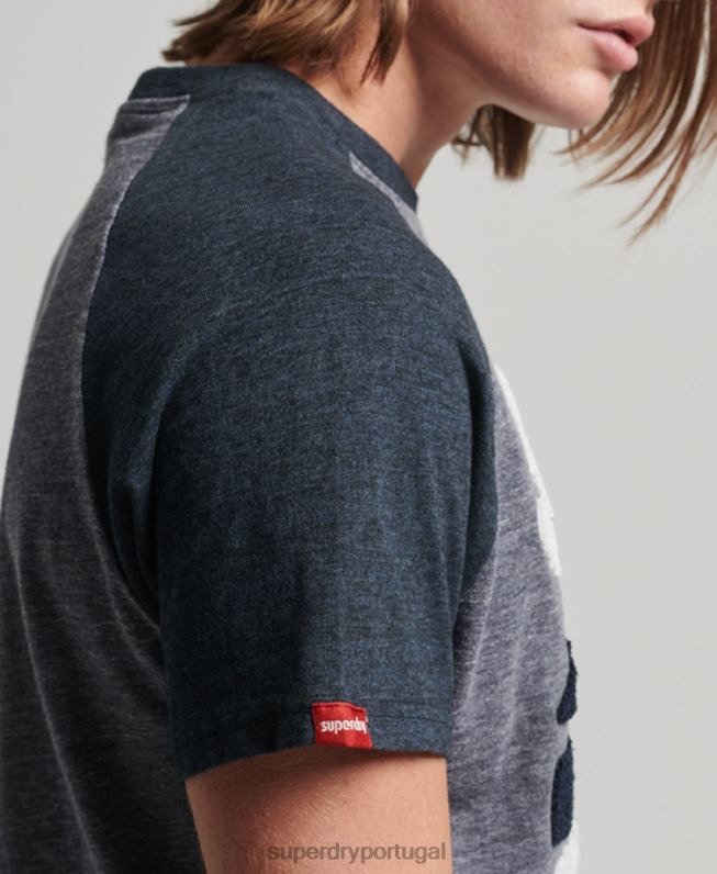 camiseta raglan vintage com apliques ao ar livre homens marinha roupas Superdry 2208H115