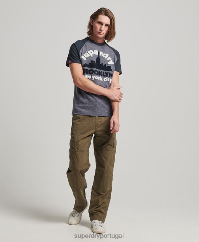 camiseta raglan vintage com apliques ao ar livre homens marinha roupas Superdry 2208H115