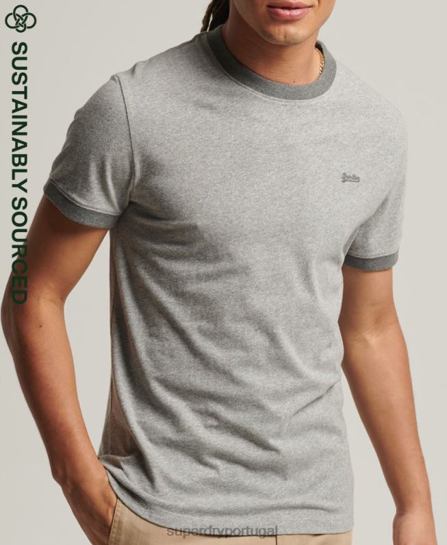 camiseta ringer com logo essencial de algodão orgânico homens cinza claro roupas Superdry 2208H4898