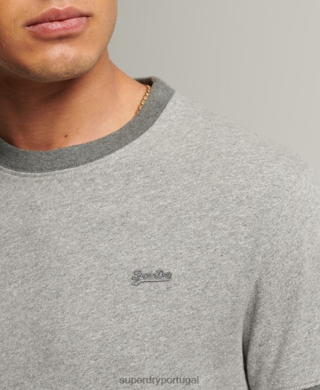 camiseta ringer com logo essencial de algodão orgânico homens cinza claro roupas Superdry 2208H4898