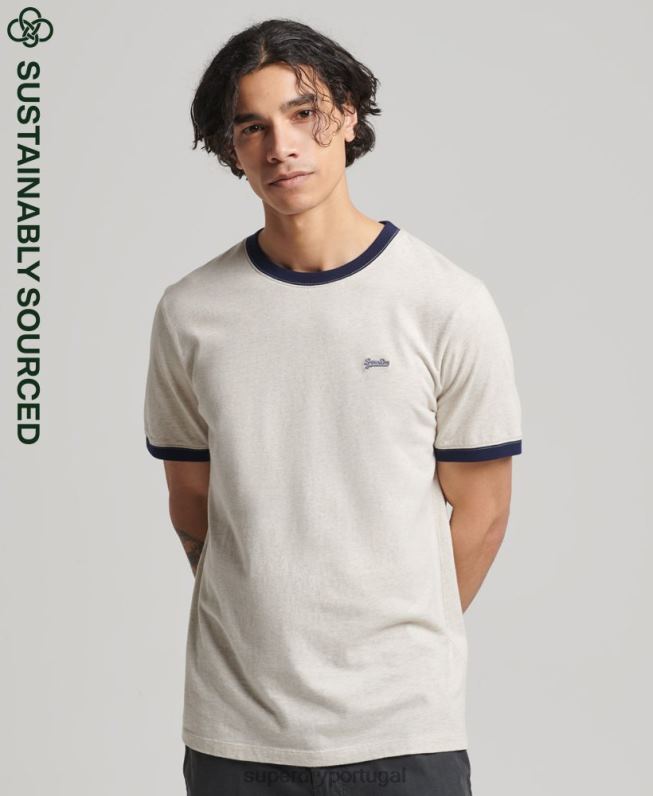 camiseta ringer com logo essencial de algodão orgânico homens creme roupas Superdry 2208H4883