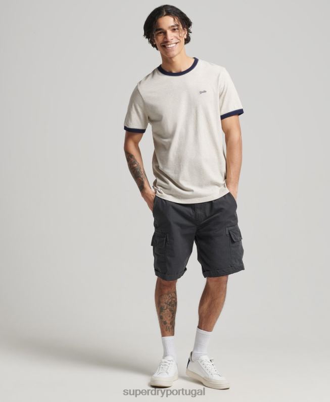 camiseta ringer com logo essencial de algodão orgânico homens creme roupas Superdry 2208H4883