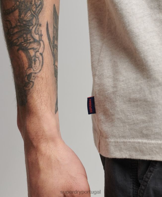 camiseta ringer com logo essencial de algodão orgânico homens creme roupas Superdry 2208H4883