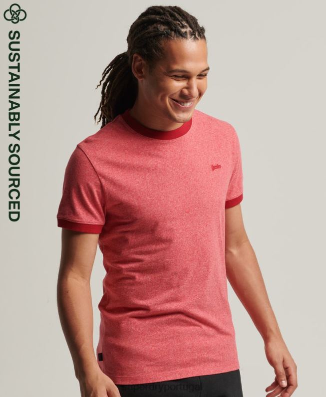 camiseta ringer com logo essencial de algodão orgânico homens vermelho roupas Superdry 2208H4901