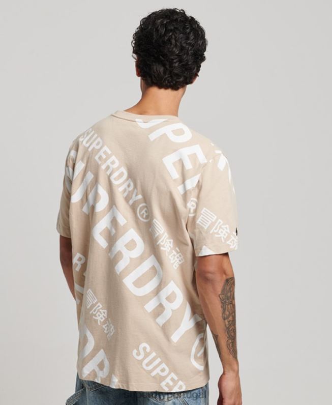 camiseta solta com logo estampado homens bege roupas Superdry 2208H4821