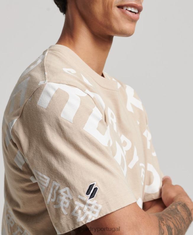camiseta solta com logo estampado homens bege roupas Superdry 2208H4821