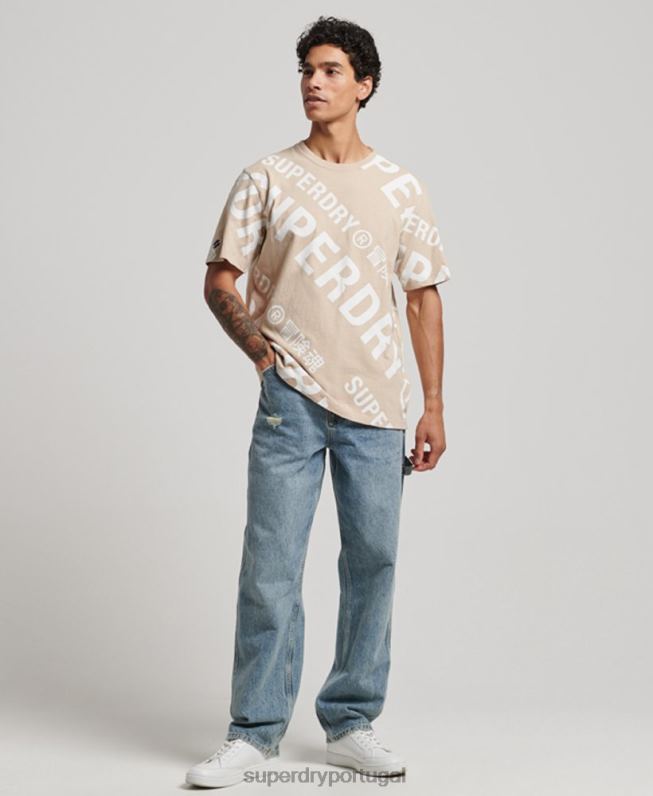 camiseta solta com logo estampado homens bege roupas Superdry 2208H4821