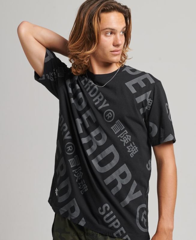 camiseta solta com logo estampado homens preto roupas Superdry 2208H4973