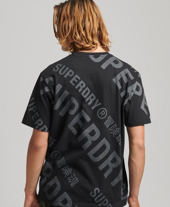 camiseta solta com logo estampado homens preto roupas Superdry 2208H4973