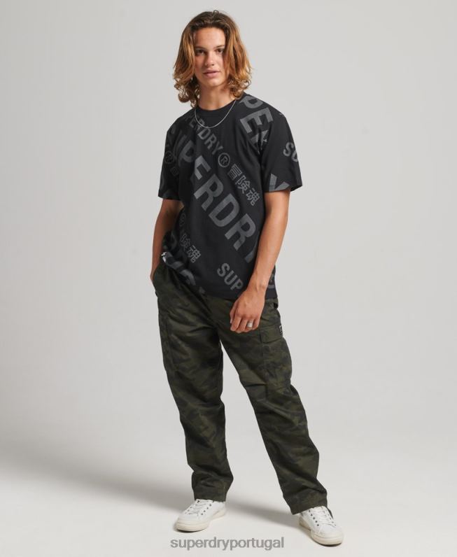 camiseta solta com logo estampado homens preto roupas Superdry 2208H4973