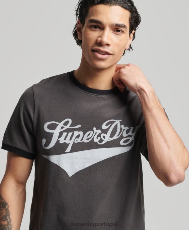 camiseta vintage americana ringer homens cinza escuro roupas Superdry 2208H4945
