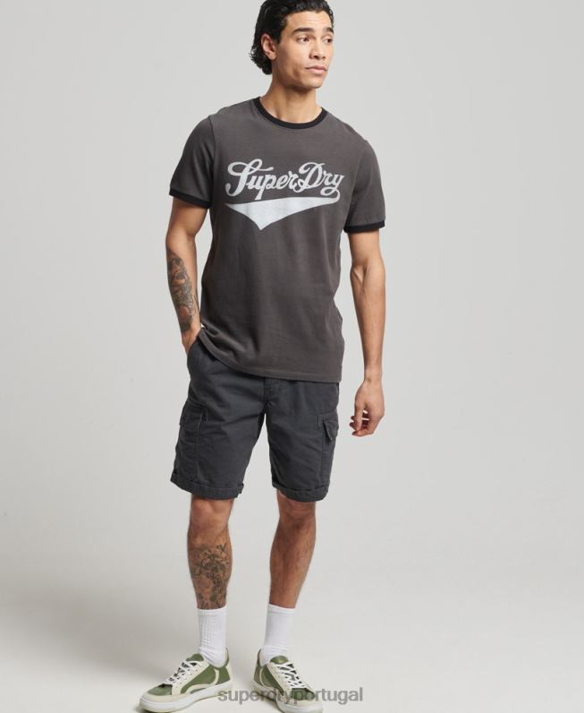camiseta vintage americana ringer homens cinza escuro roupas Superdry 2208H4945