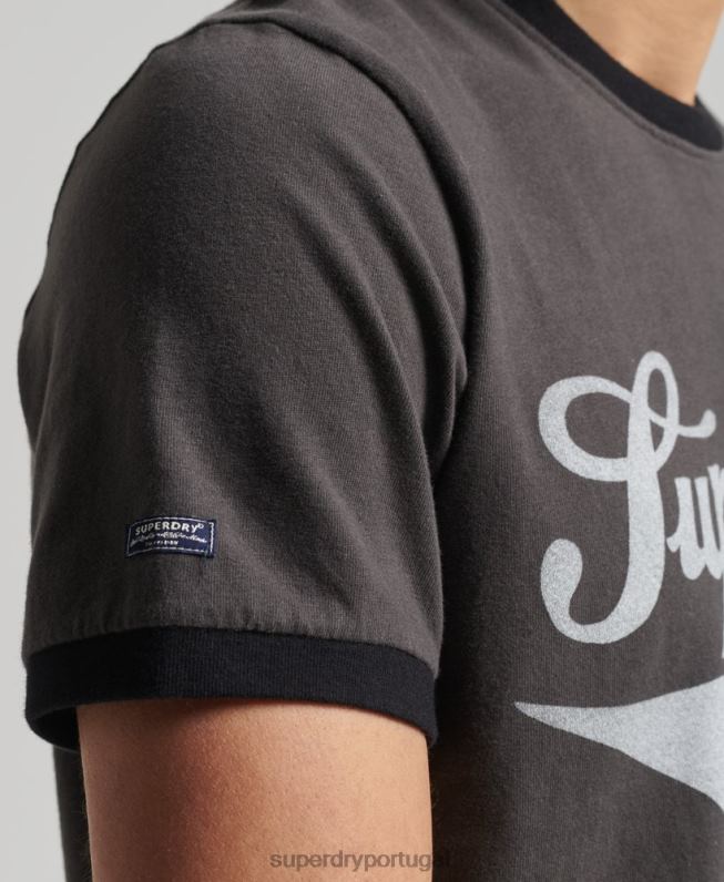 camiseta vintage americana ringer homens cinza escuro roupas Superdry 2208H4945