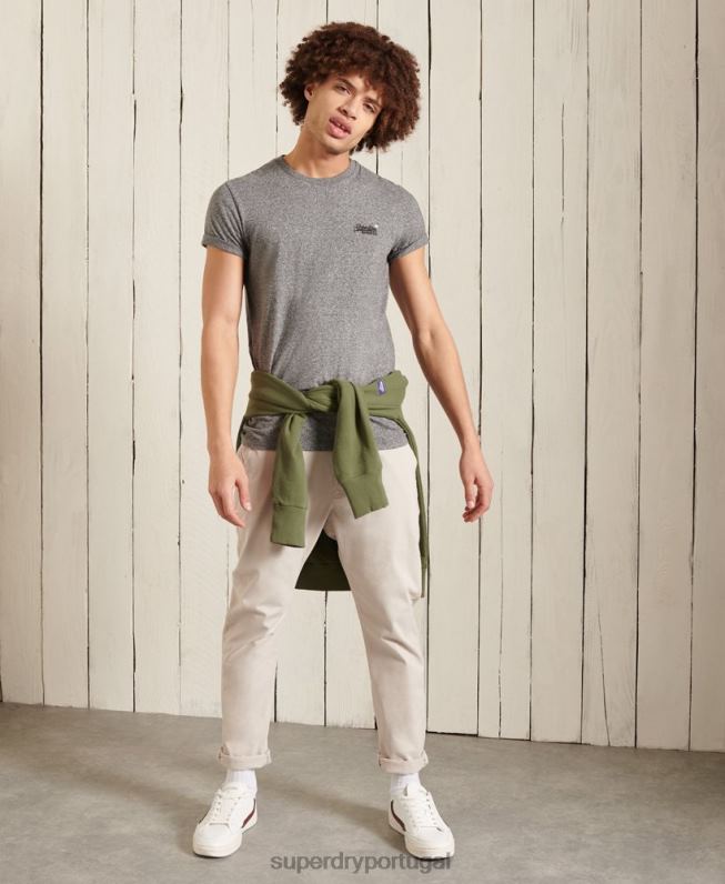 camiseta vintage bordada de algodão orgânico homens cinza escuro roupas Superdry 2208H4962