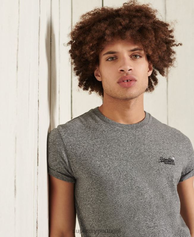 camiseta vintage bordada de algodão orgânico homens cinza escuro roupas Superdry 2208H4962