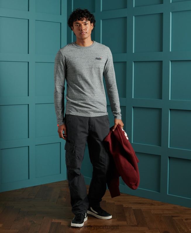 camiseta vintage bordada de algodão orgânico homens cinza roupas Superdry 2208H6477