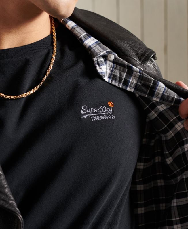 camiseta vintage bordada de algodão orgânico homens preto roupas Superdry 2208H6502