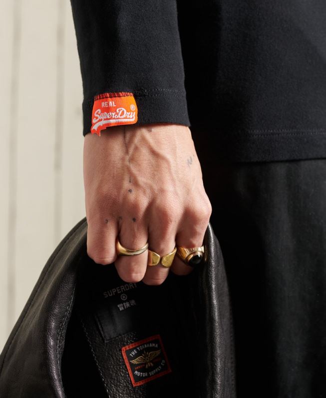 camiseta vintage bordada de algodão orgânico homens preto roupas Superdry 2208H6502