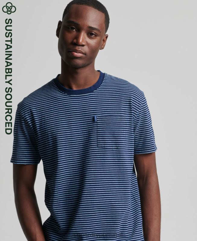 camiseta vintage com faixa índigo homens azul escuro roupas Superdry 2208H4830