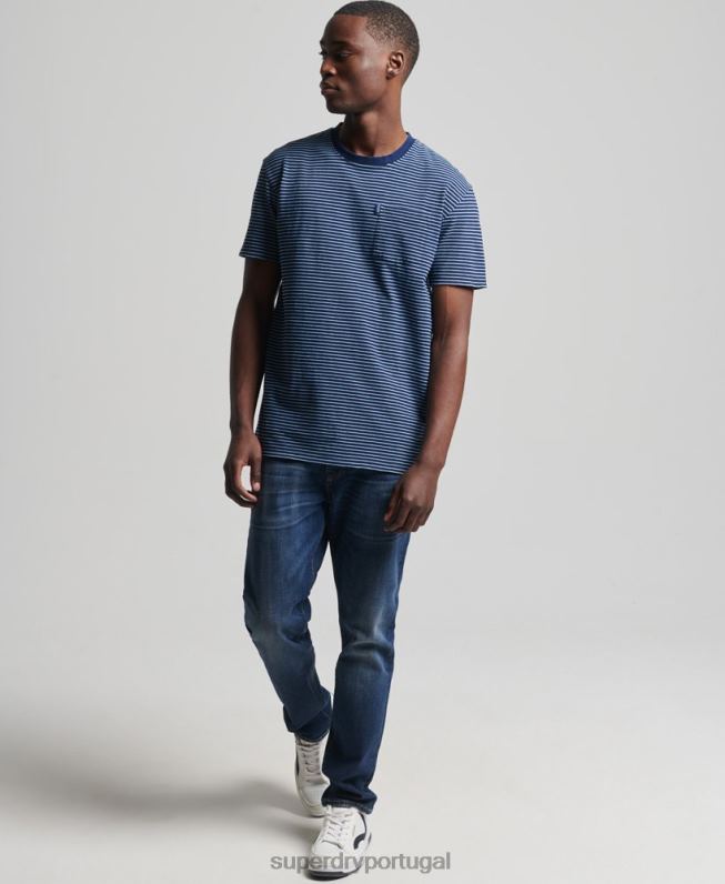 camiseta vintage com faixa índigo homens azul escuro roupas Superdry 2208H4830