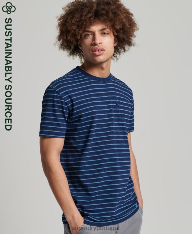 camiseta vintage com faixa índigo homens azul escuro roupas Superdry 2208H4840