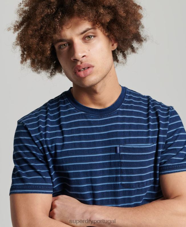 camiseta vintage com faixa índigo homens azul escuro roupas Superdry 2208H4840