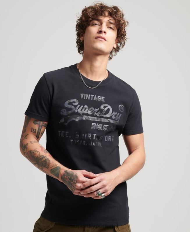 camiseta vintage com logo colada homens preto roupas Superdry 2208H4987