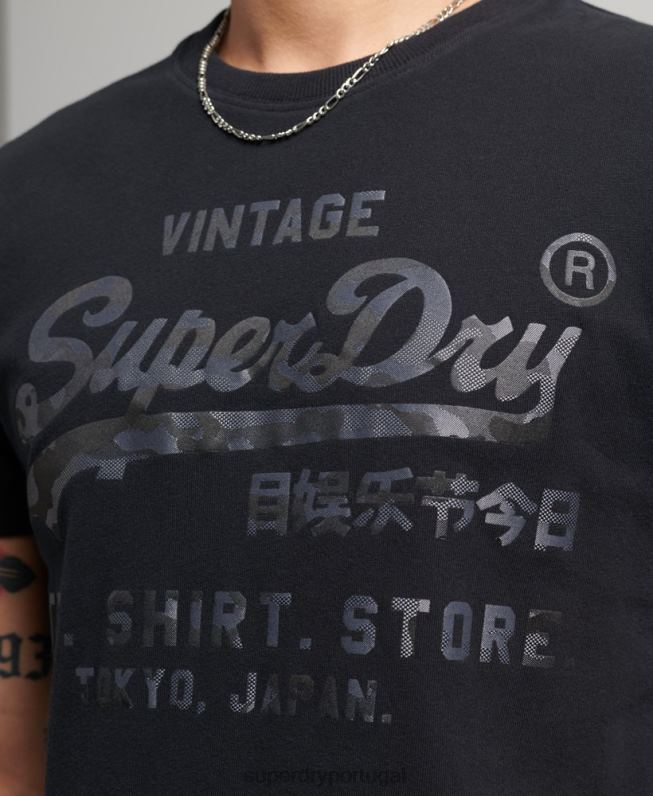 camiseta vintage com logo colada homens preto roupas Superdry 2208H4987