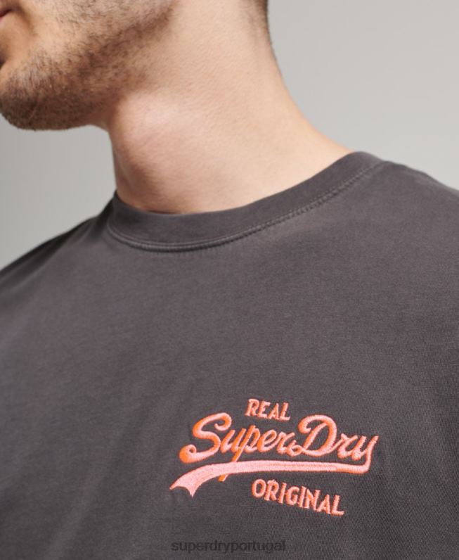 camiseta vintage com logo neon homens cinza escuro roupas Superdry 2208H18
