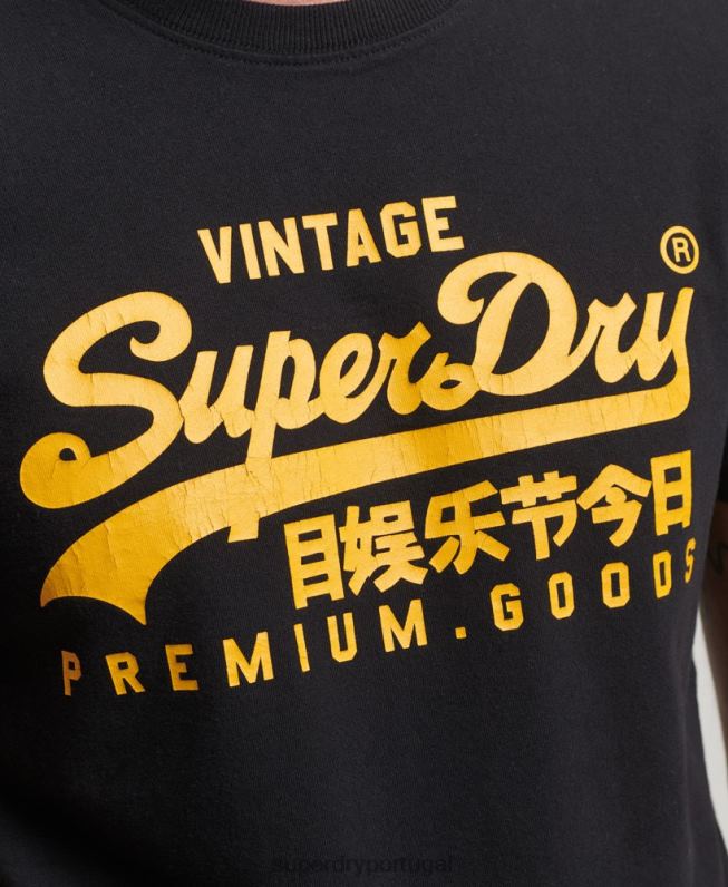 camiseta vintage com logo vintage homens preto roupas Superdry 2208H4967