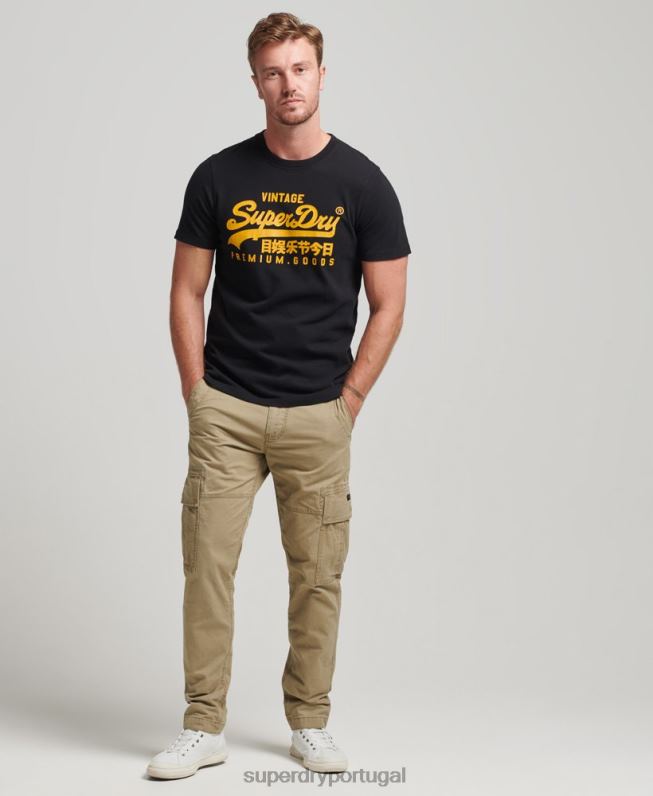 camiseta vintage com logo vintage homens preto roupas Superdry 2208H4967