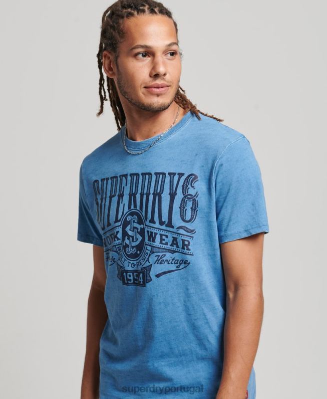 camiseta vintage com placa de parede homens azul claro roupas Superdry 2208H4921
