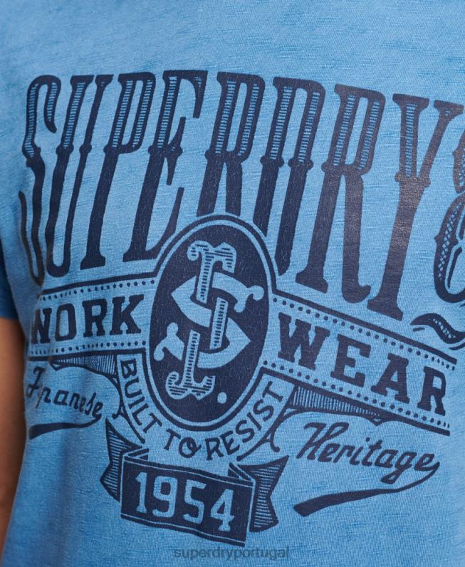 camiseta vintage com placa de parede homens azul claro roupas Superdry 2208H4921